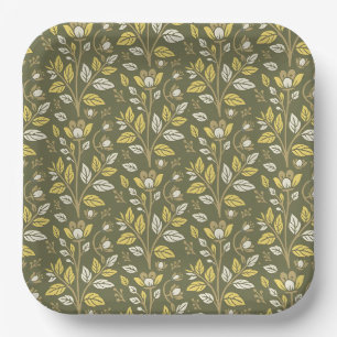 Vintage-style blue color botanical pattern paper plate