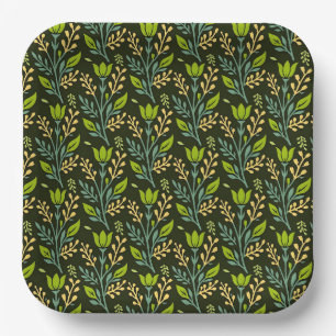 Vintage-style blue color botanical pattern  paper plate