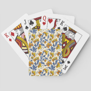 Vintage-style blue color botanical pattern poker playing cards