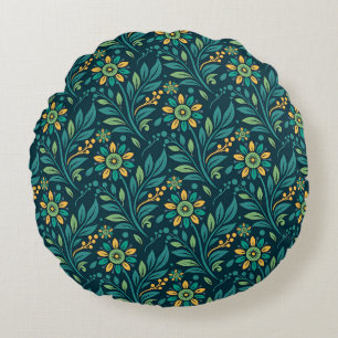 Vintage-style blue color botanical pattern  round cushion