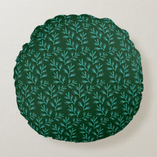 Vintage-style blue color botanical pattern round cushion