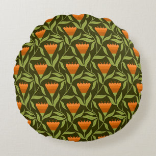 Vintage-style blue color botanical pattern round cushion