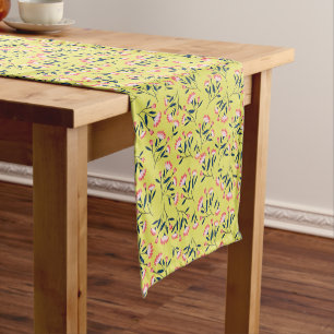 Vintage-style blue color botanical pattern short table runner