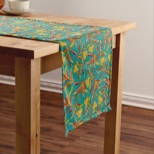 Vintage-style blue color botanical pattern short table runner