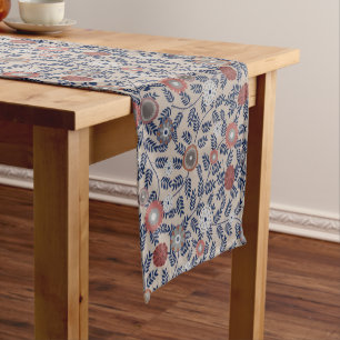Vintage-style blue color botanical pattern short table runner