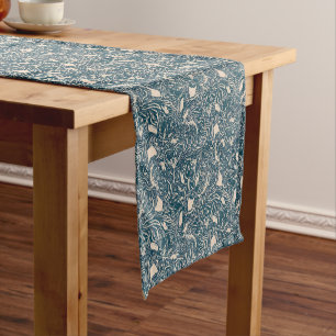 Vintage-style blue color botanical pattern short table runner
