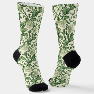 Vintage-style blue color botanical pattern socks