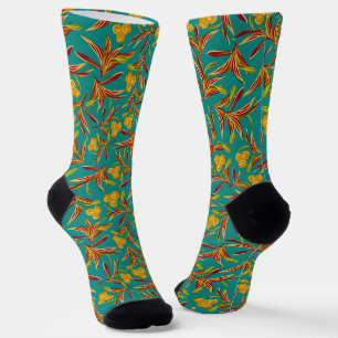 Vintage-style blue color botanical pattern socks