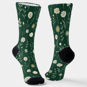 Vintage-style blue color botanical pattern socks