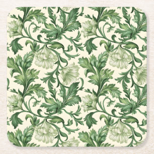 Vintage-style blue color botanical pattern  square paper coaster