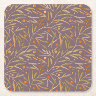 Vintage-style blue color botanical pattern  square paper coaster