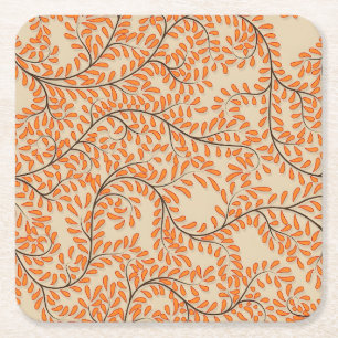 Vintage-style blue color botanical pattern  square paper coaster