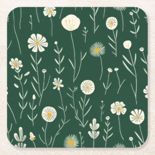 Vintage-style blue color botanical pattern  square paper coaster