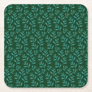 Vintage-style blue color botanical pattern  square paper coaster