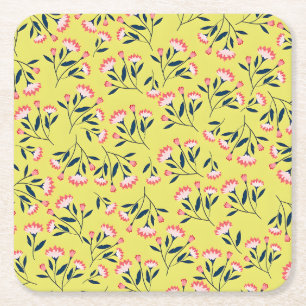 Vintage-style blue color botanical pattern  square paper coaster