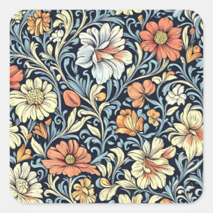 Vintage-style blue color botanical pattern square sticker