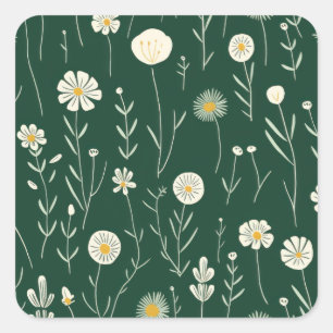 Vintage-style blue color botanical pattern square sticker