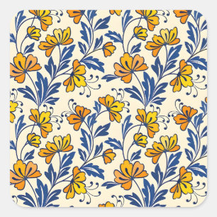 Vintage-style blue color botanical pattern  square sticker