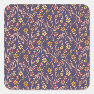 Vintage-style blue color botanical pattern square sticker