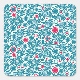 Vintage-style blue color botanical pattern square sticker