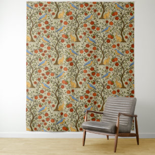 Vintage-style blue color botanical pattern tapest tapestry