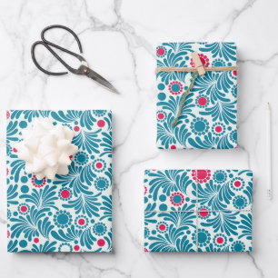 Vintage-style blue color botanical pattern  wrappi wrapping paper sheet