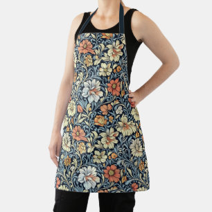 Vintage-style blue colour botanical pattern  apron