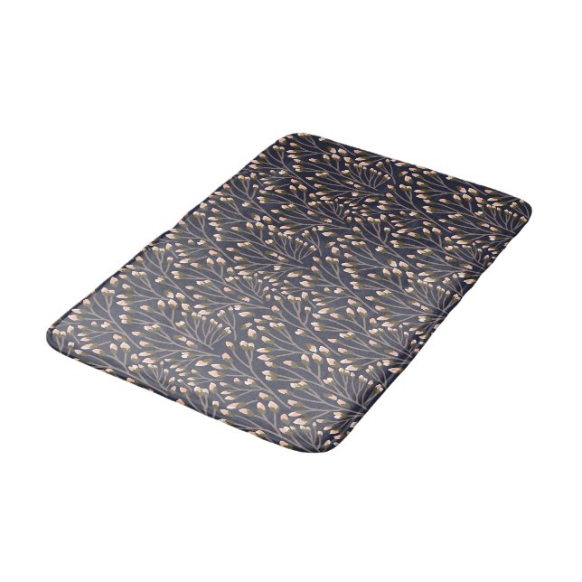 Vintage-style blue colour botanical pattern  bath  mat (Angled)
