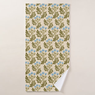 Vintage-style blue colour botanical pattern  bath  towel set