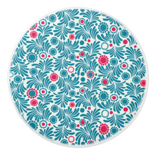 Vintage-style blue colour botanical pattern ceram ceramic knob