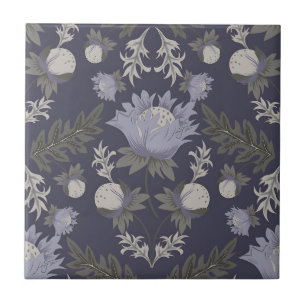 Vintage-style blue colour botanical pattern  ceram ceramic tile