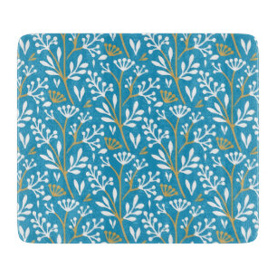 Vintage-style blue colour botanical pattern cutti cutting board