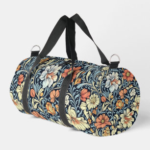 Vintage-style blue colour botanical pattern duffl duffle bag