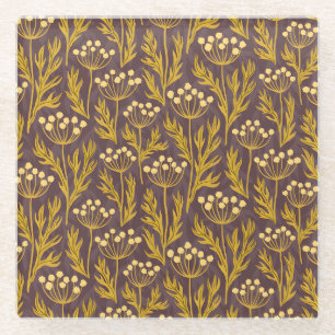 Vintage-style blue colour botanical pattern  glass coaster