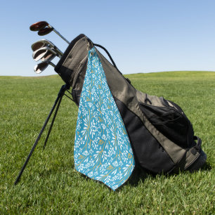 Vintage-style blue colour botanical pattern golf towel