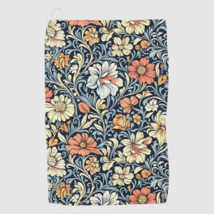 Vintage-style blue colour botanical pattern golf towel