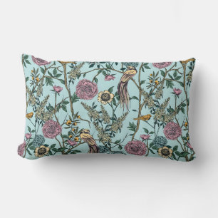 Vintage-style blue colour botanical pattern  lumbar cushion