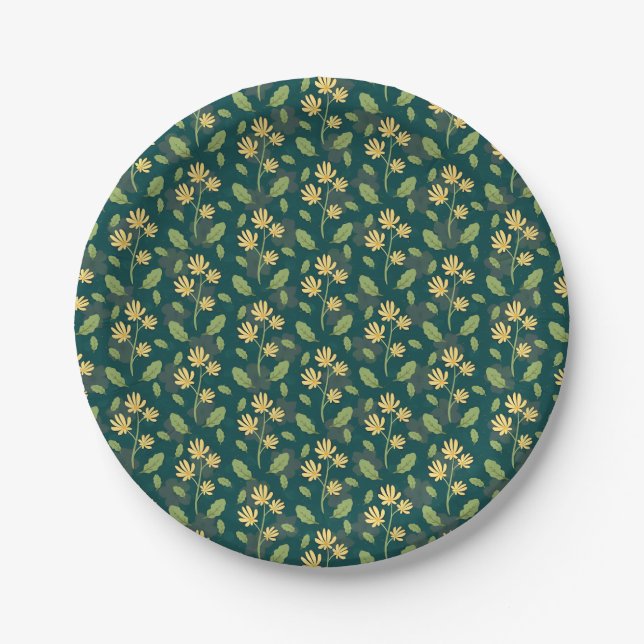 Vintage-style blue colour botanical pattern  paper plate (Front)