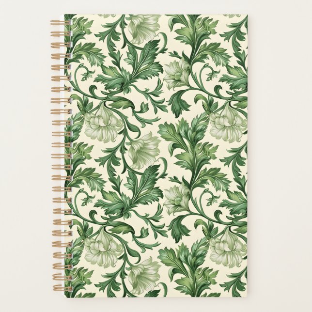 Vintage-style blue colour botanical pattern  plann planner (Front)