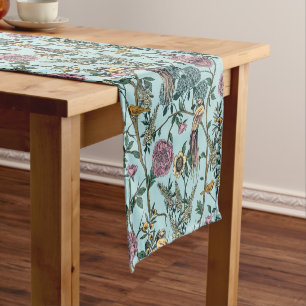 Vintage-style blue colour botanical pattern short table runner