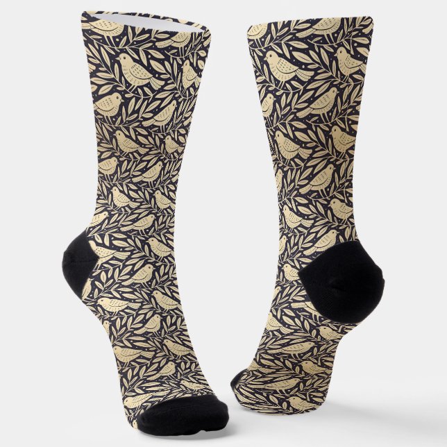 Vintage-style blue colour botanical pattern  socks (Angled)