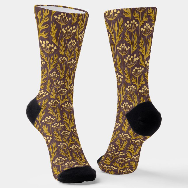 Vintage-style blue colour botanical pattern  socks (Angled)