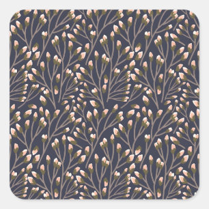 Vintage-style blue colour botanical pattern squar square sticker