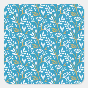 Vintage-style blue colour botanical pattern squar square sticker