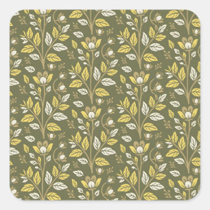 Vintage-style blue colour botanical pattern squar square sticker