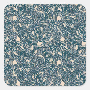 Vintage-style blue colour botanical pattern squar square sticker