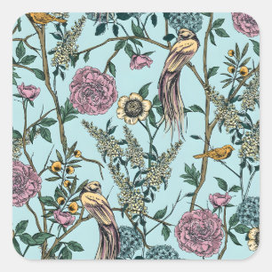 Vintage-style blue colour botanical pattern  square sticker