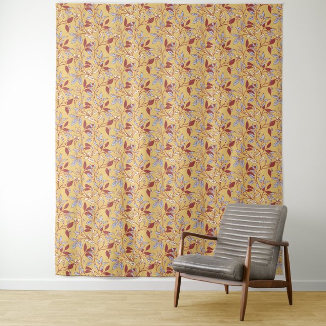 Vintage-style blue colour botanical pattern  tapes tapestry (In Situ)