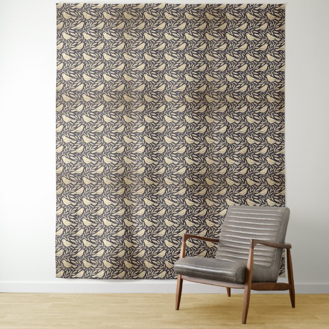 Vintage-style blue colour botanical pattern  tapes tapestry (In Situ)