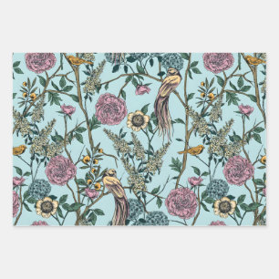 Vintage-style blue colour botanical pattern  wrapping paper sheet